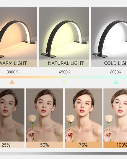 22inch Half Moon Light Nail Lamp for Desk, LED Nail Tech Lamp Lash Light for Professionals, Dimmable Lamp with Touch Controller, Color Temperature 3000K-6000K (Black) - LeafyLoom
