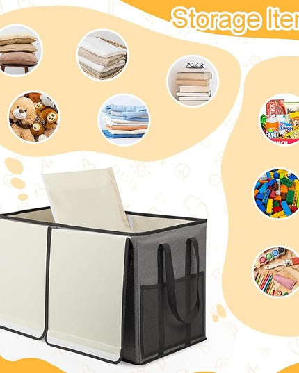 Large Toy Box for Boys Girls Toy Chest Kids Toy Storage Organizer Collapsible Toy Storage Bin Basket with Two Mesh Pockets for Nursery Playroom Bedroom Living Room Organization - LeafyLoom
