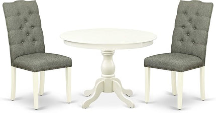 East West Furniture HBEL3-LWH-07 Hartland 3 Piece Modern Dining Set Contains a Round Wooden Table with Pedestal and 2 Gray Linen Fabric Upholstered Parson Chairs, 42x42 Inch - LeafyLoom
