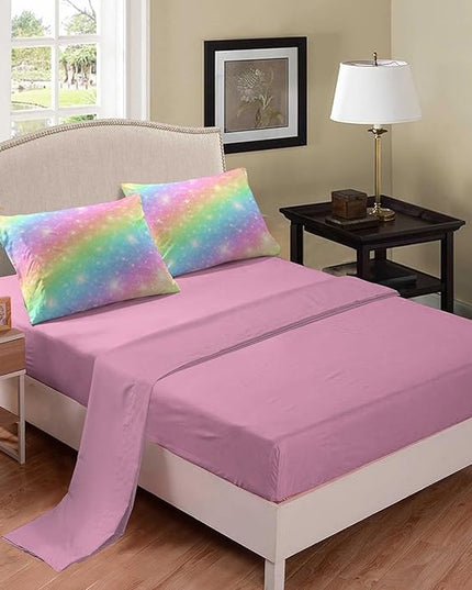 NINENINE Girls Bedding Twin Size 5PCS Rainbow Comforter Twin Size Bedding Sets for Girls Pink Comforter Set(1Comforter, 1Flat Sheet, 1Fitted Sheet, 2Pillowcases)… - LeafyLoom
