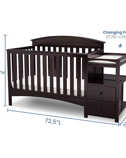 Delta Children Abby Convertible Crib 'N' Changer, Dark Chocolate + Serta Perfect Slumber Dual Sided Recycled Fiber Core Crib and Toddler Mattress (Bundle) - LeafyLoom