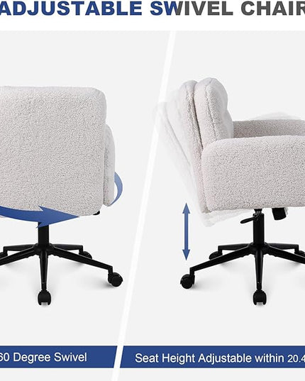 Adjustable Height Home Office Chair, Modern Mid Back Computer Desk Chair with Wheels, Ergonomic Upholstered Swivel Chair, Cream - LeafyLoom