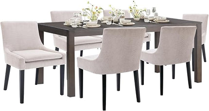 COLAMY 7-Piece Dining Table Set for 6, 60" Kitchen Wood Table with 6 Corduroy Dining Room Chairs, Brown/Beige - LeafyLoom