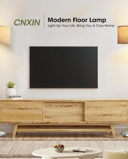 Bright Floor Lamps with 3 Color Temperatures(3000K/4000K/6000K) Standing Lamps with Beige Linen Lampshade Pole Lamp with Pull Chain Switch for Bedroom Office, 9W Bulb Included, Black and Silver - LeafyLoom