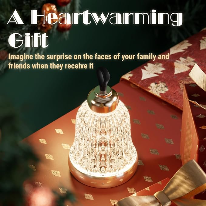 KOSTA Crystal Bell Table Lamp Rechargeable Crystal Lamp Christmas Bell Light for Decor Home Bedroom Kitchen Office Living Room Birthday Gift Lights for Bedroom/Party/Kids Room - LeafyLoom