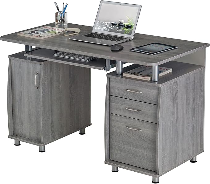 Techni Mobili Small Computer Desk in Gray - LeafyLoom