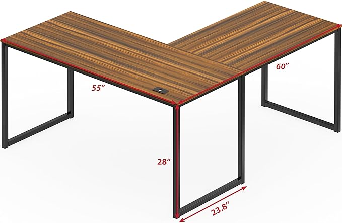 SHW Home Office 55-Inch Large L Shaped Corner Desk, 24" Deep, Walnut - LeafyLoom
