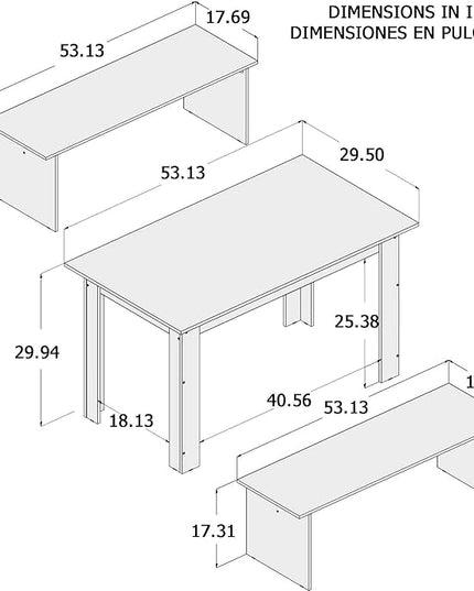 Boahaus Denali Dining Set, 2 benches - LeafyLoom