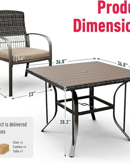 Pamapic Outdoor Piece Patio Dining Set, Weather Resistant PE Rattan Table and Chairs, Comfortable Cushions, Easy Maintenance, 5 PCS, Beige - LeafyLoom