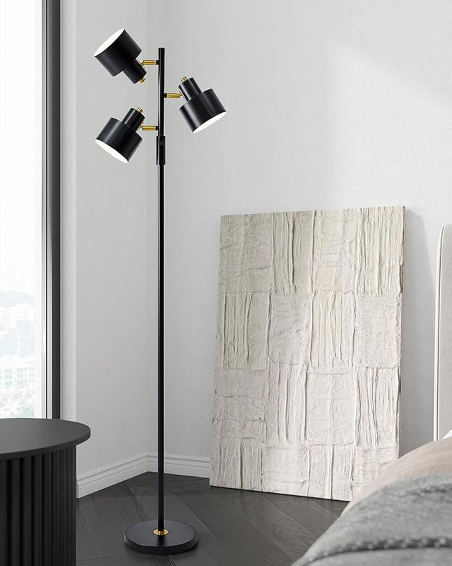 OYEARS Floor Lamp for Living Room Bright Lighting Tall Modern Industrial Vintage Standing Corner Lamps LED Metal Light Office Bedroom Study Gold Black White Matte Accent (3-Light, Black) - LeafyLoom