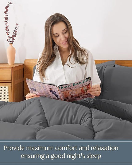 WhatsBedding Grey Comforter Set, Twin Lightweight Comforter Duvet Set for Summer,3 Pieces - LeafyLoom