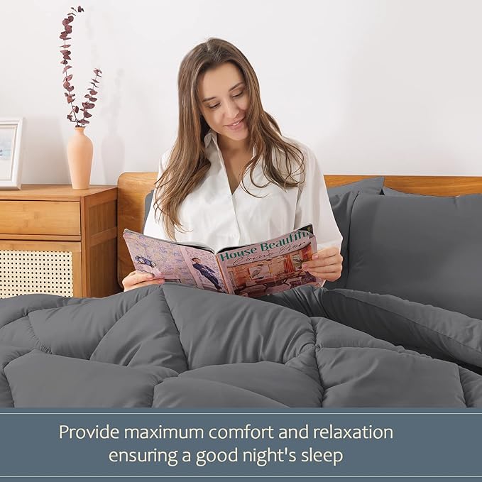 WhatsBedding Grey Comforter Set, Twin Lightweight Comforter Duvet Set for Summer,3 Pieces - LeafyLoom
