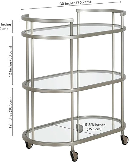 Henn&Hart 30" Wide Oval Bar Cart in Satin Nickel, Bar Carts for the Home - LeafyLoom