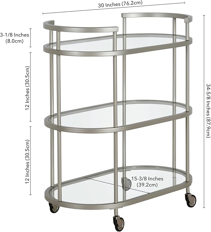 Henn&Hart 30" Wide Oval Bar Cart in Satin Nickel, Bar Carts for the Home - LeafyLoom