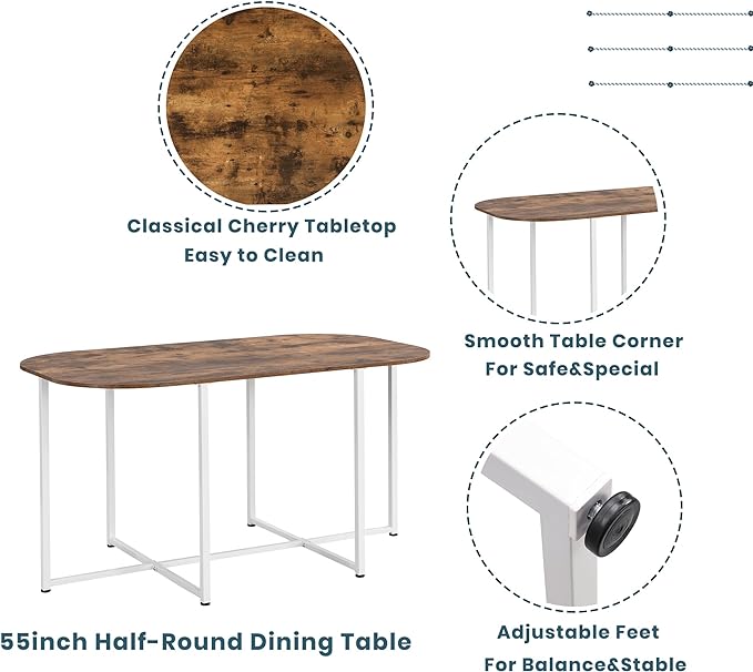 7-Piece Modern Set-Compact 55-Inch Faux Marble Kitchen Table with 6 Chairs-Elegant and Practical Dining Room Furniture-White and Cherry Finish - LeafyLoom