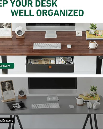 FEZIBO Standing Desk with Drawer, 63 x 24 Inches Adjustable Height Electric Stand up Desk with Storage, Sit Stand Home Office Desk, Black Walnut - LeafyLoom