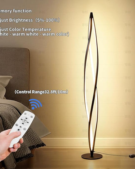 Floor Lamp,LED Floor Lamps for Living room,40W - 2500LM - 3Color Bright Remote Dimmable Standing Lamp,53" Spiral Black Modern Floor Lamp for Living Room Bedroom Office Dining Room. - LeafyLoom