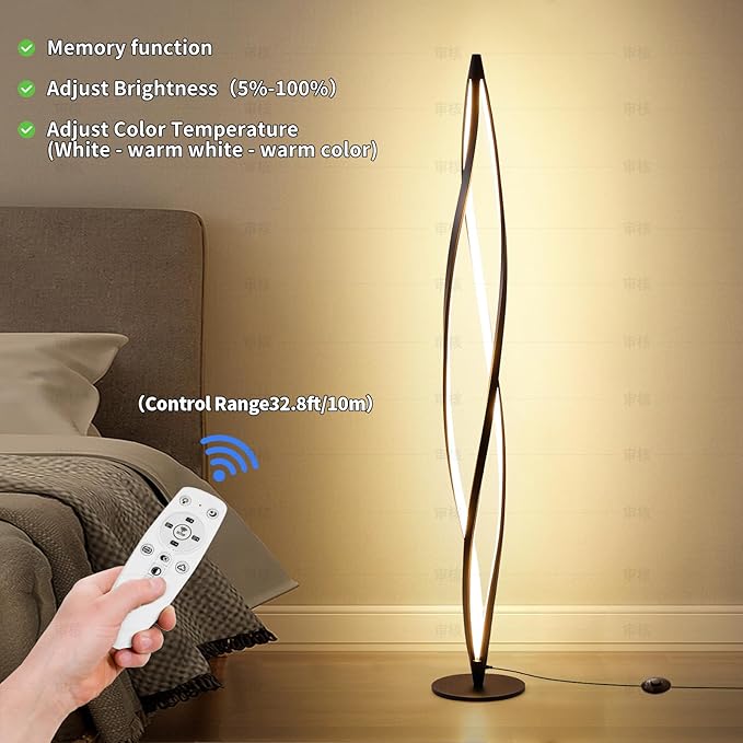 Floor Lamp,LED Floor Lamps for Living room,40W - 2500LM - 3Color Bright Remote Dimmable Standing Lamp,53" Spiral Black Modern Floor Lamp for Living Room Bedroom Office Dining Room. - LeafyLoom