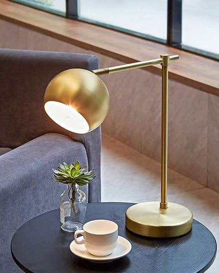 Globe Electric 52915 Molly 18" Desk Lamp, Matte Brass, Black Fabric Cord, in-Line On/Off Rocker Switch, Title 20 LED Bulb Included - LeafyLoom