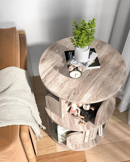 Nidouillet Small Rotating Bookshelf, 2 Tier Revolving Bookcase 360° Display Round Bookshelf Narrow Swivel Corner Book Shelf Standing Bookcase Adult Bedroom - LeafyLoom