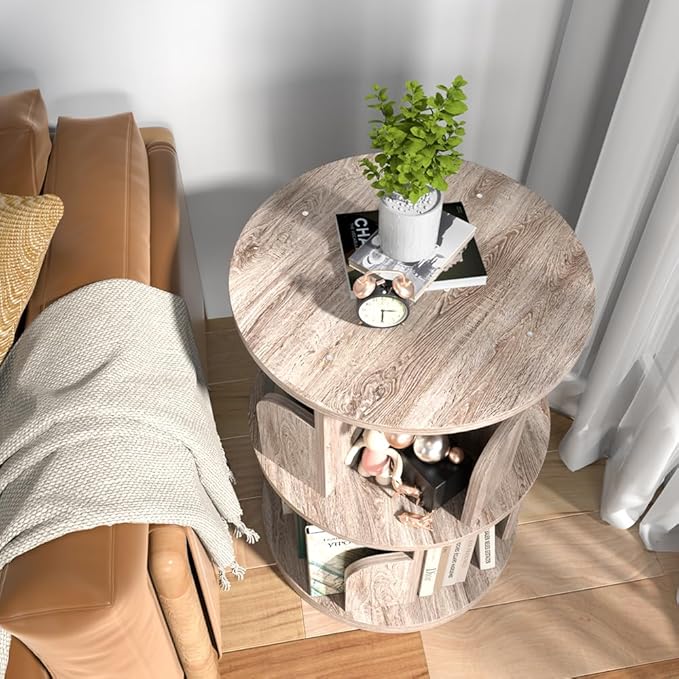 Nidouillet Small Rotating Bookshelf, 2 Tier Revolving Bookcase 360° Display Round Bookshelf Narrow Swivel Corner Book Shelf Standing Bookcase Adult Bedroom - LeafyLoom