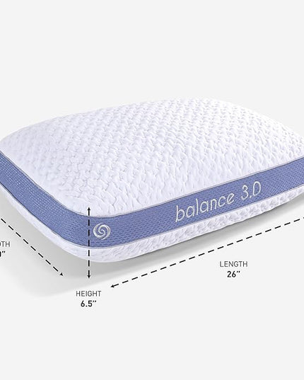 Bedgear Balance Performance Pillow - Size 3.0 - Moisture Wicking Bed Pillow - All Sleep Positions - Medium Firmness Sleeping Pillow - Hypoallergenic, Washable Removable Cover - 20" W x 26" L x 6.5" H - LeafyLoom
