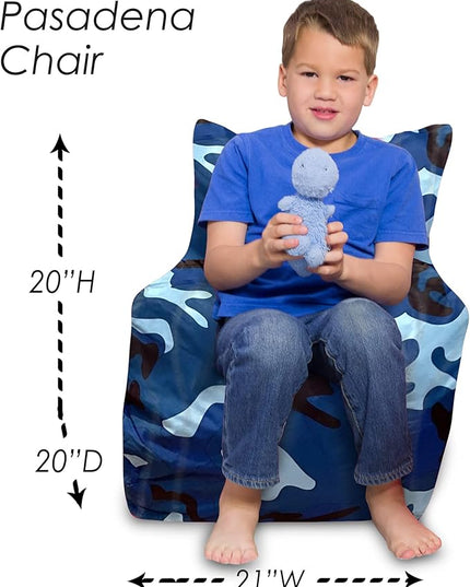 Posh Creations Structured Comfy Bean Bag Chair for Gaming, Reading and Watching TV, Pasadena Chair, Nylon - Camo Blue and Light Blue - LeafyLoom
