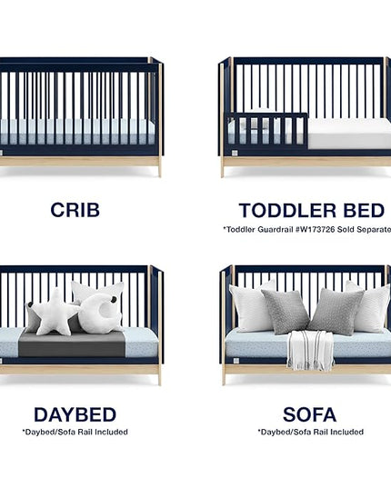 Delta Children babyGap Tate 4-in-1 Convertible Crib + Brannan Bear Bookcase with Bins + Brannan Bear Wall Shelf with 4 Hooks, Navy/Natural (Bundle) - LeafyLoom