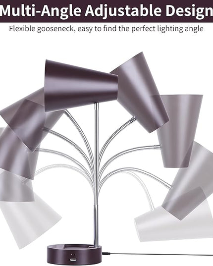RUNTOP Metal Desk Lamp, Desk Lamps for Home Office College Dorm Room Eye-Caring Reading, Gooseneck Desk Lamp with USB Port, 5 Brightness Levels, 5 Color Temperature, Flexible Study Desk Light,Brown - LeafyLoom