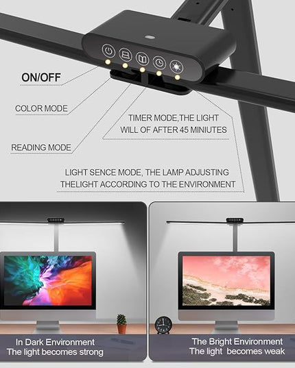 Led Desk Lamp for Office Home - Eye Caring Architect Table Light with Clamp, Dual Screen Computer Smart Light 5 Color 24W Lighting Table Lamp - LeafyLoom