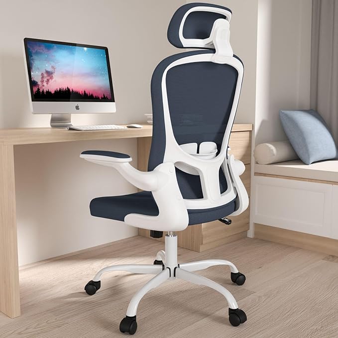 Office Chair, High Back Ergonomic Desk Chair, Breathable Mesh Desk Chair with Adjustable Lumbar Support and Headrest, Swivel Task Chair with flip-up Armrests, Executive Chair for Home Office - LeafyLoom