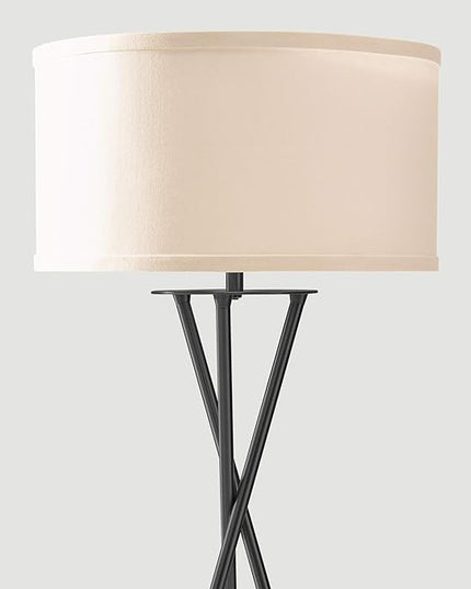 Brightech Jaxon LED Floor lamp, Modern Lamp for Living Rooms & Offices, Tall Lamp with Contemporary Drum Shade, Gold Tripod Standing Lamp for Bedroom Reading, Great Living Room Decor - Black - LeafyLoom