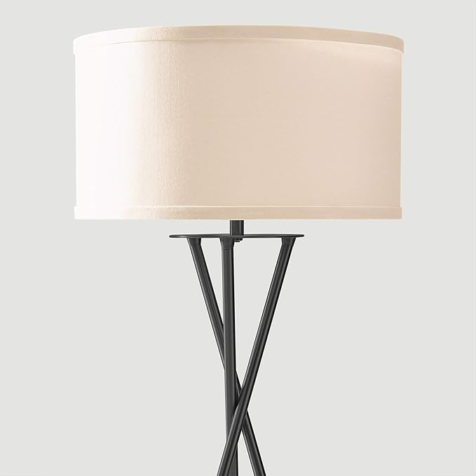 Brightech Jaxon LED Floor lamp, Modern Lamp for Living Rooms & Offices, Tall Lamp with Contemporary Drum Shade, Gold Tripod Standing Lamp for Bedroom Reading, Great Living Room Decor - Black - LeafyLoom
