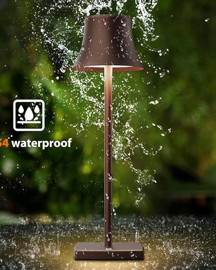 Cordless Table Lamp, Rechargeable Battery 5000mAh Metal Aluminum Housing USB LED Portable Powered Desk Lamp, 3 Levels Brightness Night Light for Restaurants Bedroom Outdoor (ferruginous) - LeafyLoom