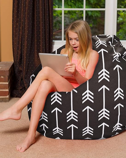 Posh Creations Bean Bag Chair for Kids, Teens, and Adults Includes Removable and Machine Washable Cover, Canvas White Arrows on Gray, 48in - X-Large - LeafyLoom