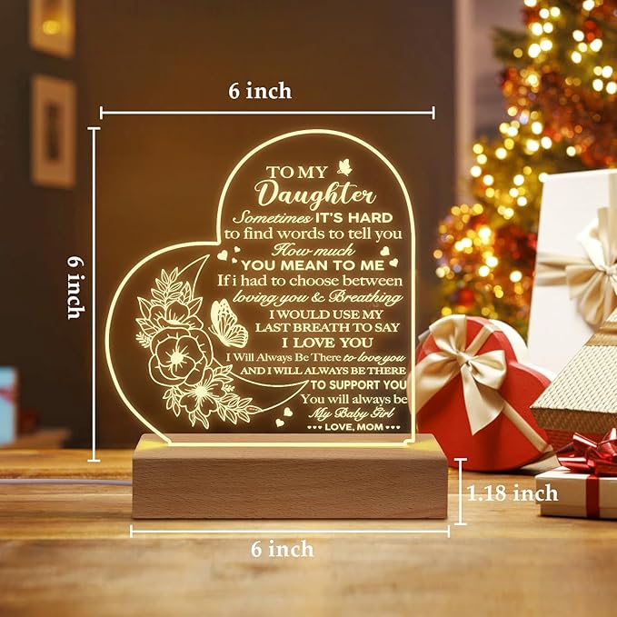 Daughter Birthday Gifts from Mom and Dad, to My Daughter Acrylic Engraved Night Light with Base for Daughter Wedding Valentines Graduation Birthday Christmas Gifts - LeafyLoom