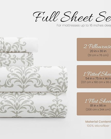 Linen Market 4 Piece Full Bedding Sheet Set (Light Gray Floral) - Sleep Better Than Ever with These Ultra-Soft & Cooling Bed Sheets for Your Full Size Bed - Deep Pocket Fits 16" Mattress - LeafyLoom