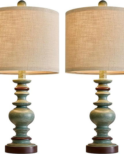 BOBOMOMO 20" Farmhouse Lamps for Bedrooms Set of 2, Retro Side Table Lamps Bedside Lamp for Side Nightstand Living Room（suitable for decorating small areas） - LeafyLoom