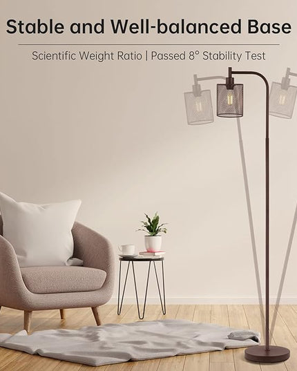 BoostArea Floor Lamp, Industrial Floor Lamp, Modern Standing Lamp, 6W LED Bulb, Foot Switch, Iron Mesh Tall Stand Up Lamp for Living Room/Bedroom, Vintage, Rustic, Minimalist Farmhouse Pole Lamp Brown - LeafyLoom