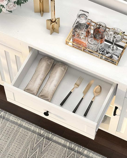 FATORRI Buffet Cabinet with Storage, Wood Sideboard Buffet Cabinet with Wine Rack, Modern Credenza Coffee Bar Cabinet for Kitchen Living Room (55.12 Inch, White Oak) - LeafyLoom