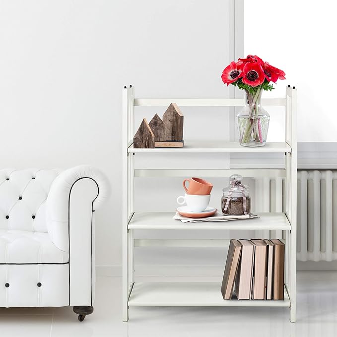 Casual Home 3-Shelf Folding Stackable Bookcase (27.5" Wide)-White - LeafyLoom