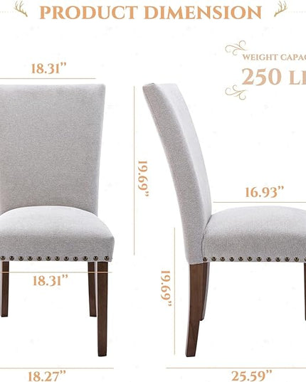 Parsons Dining Chairs Set of 4, Upholstered Nailhead Dining Room Kitchen Side Chair with Thick Cushions and Wood Legs, Light Grey - LeafyLoom
