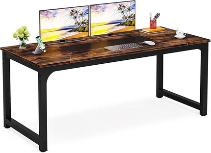 70.9 Inch X Large Executive Office Computer Desk, Brown - LeafyLoom