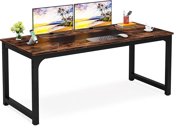 70.9 Inch X Large Executive Office Computer Desk, Brown - LeafyLoom