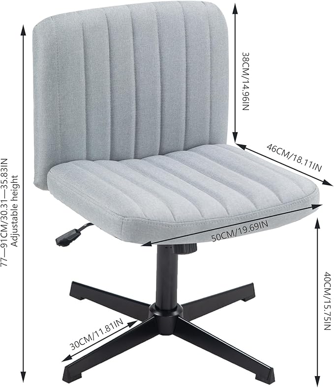 Panana Office Chair Fabric Padded Seat Armless Desk Chair Swivel Computer Task Chair Mid-Back No Wheels Accent Chair (Grey) - LeafyLoom