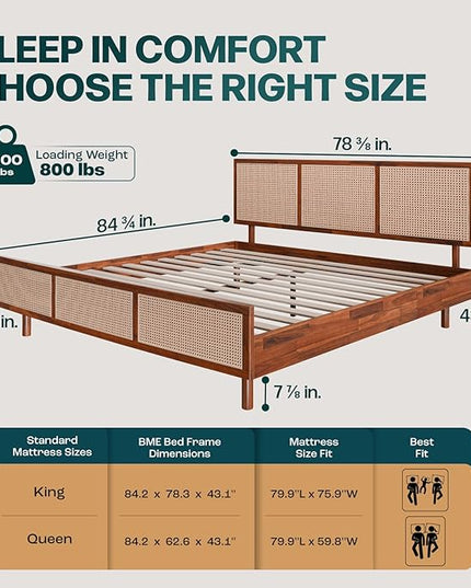 Bme Nancy Signature Bed Frame, King Bed Frame and Headboard Unique Geometric, Mid Century Modern, Solid Acacia Wood, No Box Spring Needed, 12 Strong Wood Slats Support, Easy Assembly, Dark Chocolate - LeafyLoom