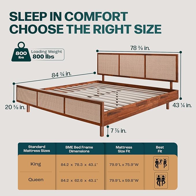 Bme Nancy Signature Bed Frame, King Bed Frame and Headboard Unique Geometric, Mid Century Modern, Solid Acacia Wood, No Box Spring Needed, 12 Strong Wood Slats Support, Easy Assembly, Dark Chocolate - LeafyLoom
