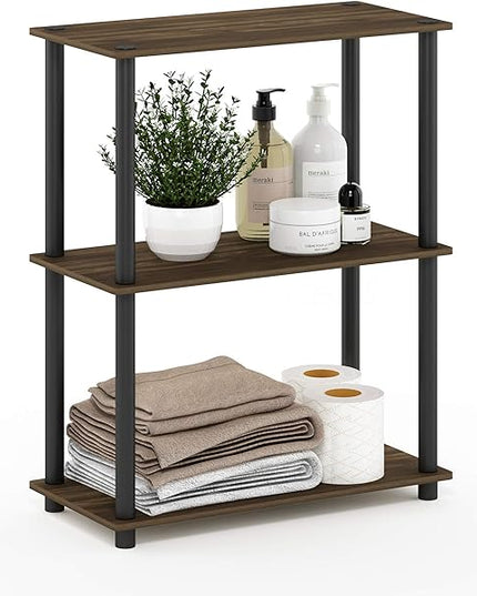 Furinno Turn-N-Tube 3-Tier Compact Multipurpose Shelf Display Rack, Columbia Walnut/Black - LeafyLoom