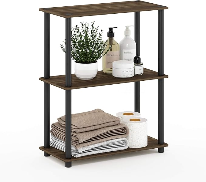 Furinno Turn-N-Tube 3-Tier Compact Multipurpose Shelf Display Rack, Columbia Walnut/Black - LeafyLoom