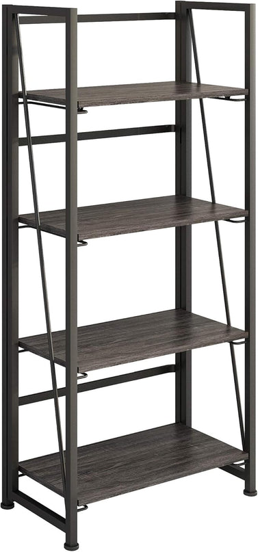 No-Assembly Folding Bookshelf Storage Shelves 4 Tiers Vintage Multifunctional Plant Flower Stand Storage Rack Shelves Bookcase for Home Office (Gray and Black-4, 4-Tier) - LeafyLoom